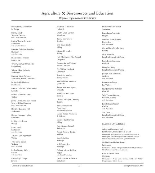 Spring 2008 - Students - University of Saskatchewan