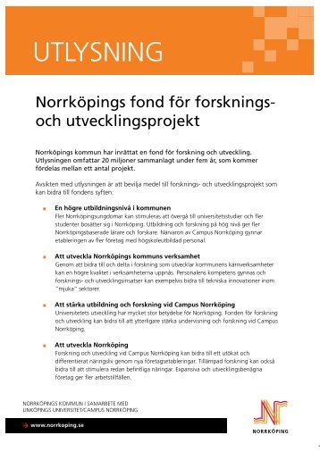 Utlysning av NorrkÃ¶pings fond fÃ¶r forskning och utveckling