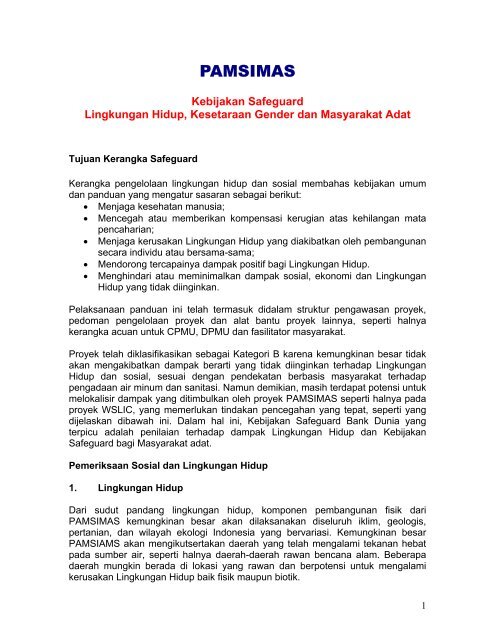 Pamsimas Ditjen Cipta Karya Departemen Pekerjaan Umum