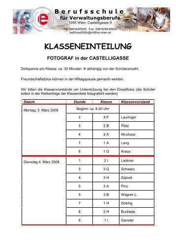 KLASSENEINTEILUNG - Berufsschule fÃ¼r Verwaltungsberufe