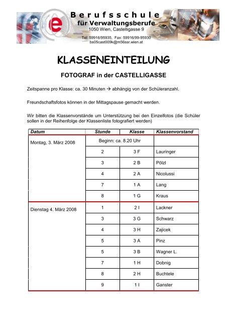 KLASSENEINTEILUNG - Berufsschule fÃ¼r Verwaltungsberufe