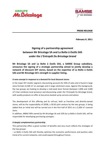 Partnership agreement between Mr Bricolage SA and La BoÃ®te Ã  ...