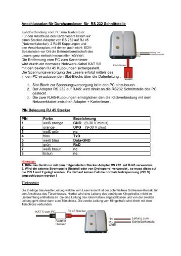 Anschlussplan fÃ¼r Durchzugsleser fÃ¼r RS 232 ... - MagicWeb