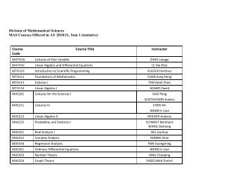 SCHOOL OF PHYSICAL & MATHEMATICAL SCIENCES - Spms