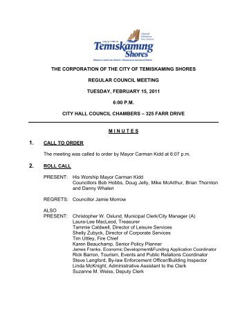 the corporation of the city of temiskaming shores regular council ...