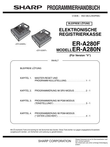 Programmier-Handbuch Registrierkasse Sharp ER-A280