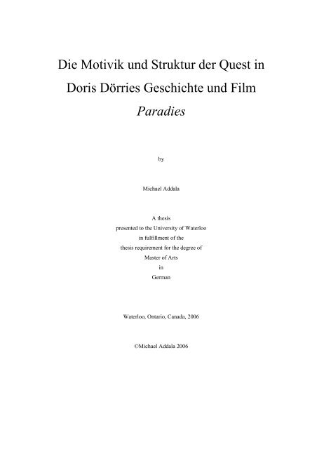 Die Motivik und Struktur der Quest in Doris ... - University of Waterloo