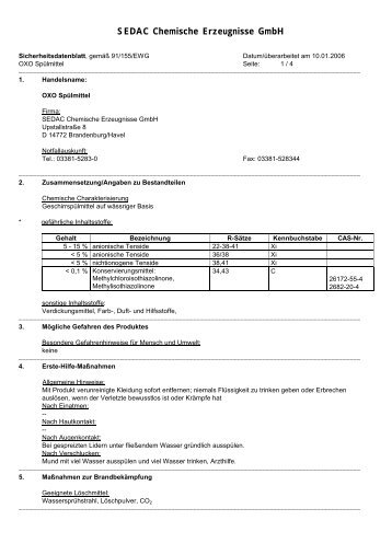 Sicherheitsdatenblatt - Sedac