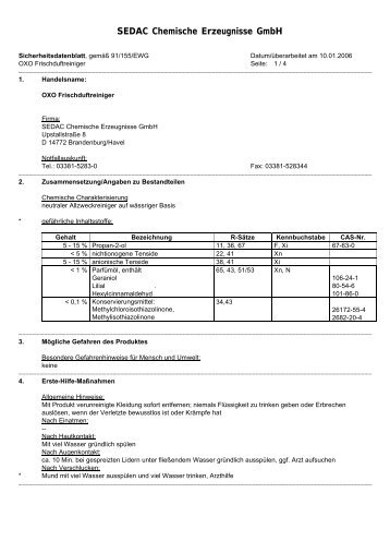 Sicherheitsdatenblatt - Sedac