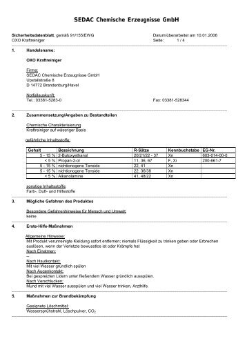 Sicherheitsdatenblatt - Sedac