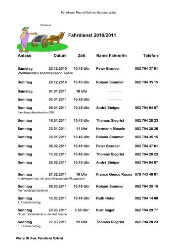 Fahrdienst 2010/2011 - St. Paul Rothrist - Murgenthal
