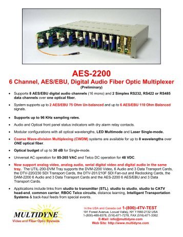 AES-2200 6 Channel, AES/EBU, Digital Audio Fiber ... - Multidyne