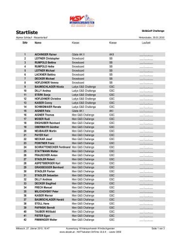 Startliste - Golf & Ski Challenge