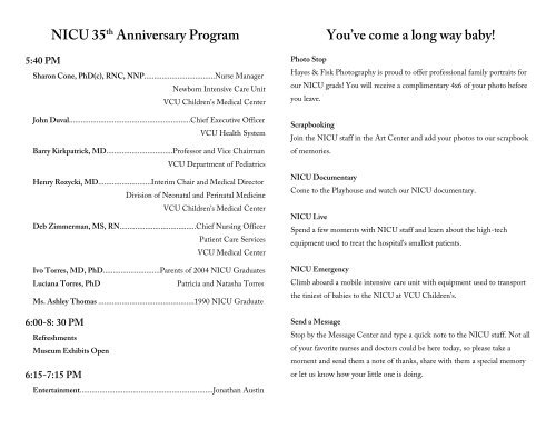 NICU 35th Anniversary Program You've come a long way baby!