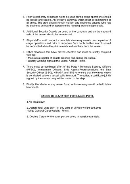 Lagos port arrival check list 2012 - Afritramp