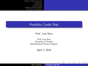 Lecture 1: Portfolio Credit Risk - RiskLab Toronto