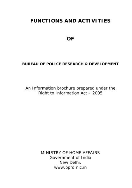 FUNCTIONS AND ACTIVITIES OF - Bureau of Police Research and ...