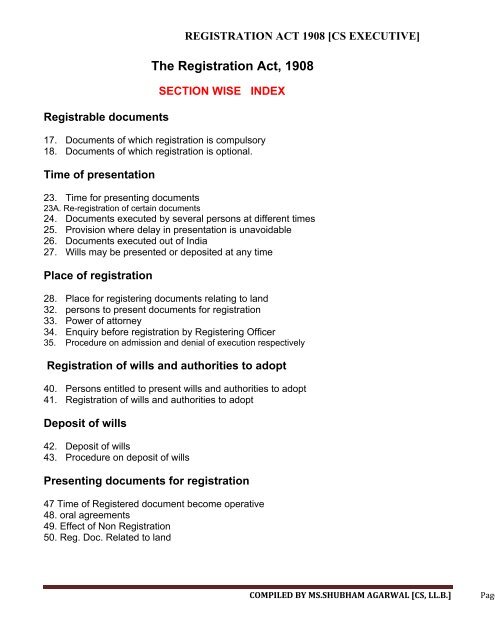 The Registration Act, 1908 - cs notes