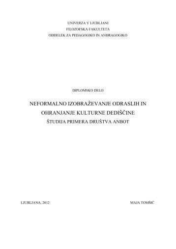 neformalno izobraÅ¾evanje odraslih in ohranjanje kulturne dediÅ¡Äine