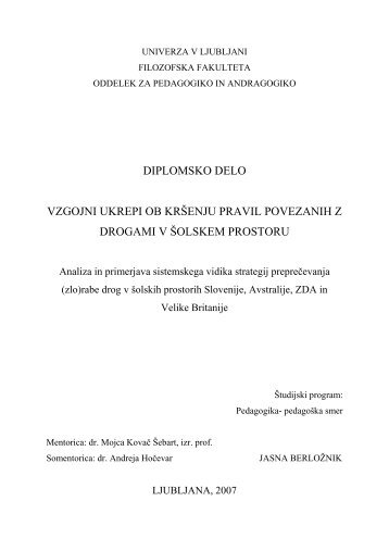 diplomsko delo vzgojni ukrepi ob krÅ¡enju pravil povezanih z ...