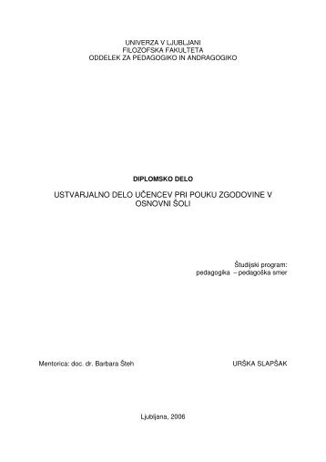 ustvarjalno delo uÄencev pri pouku zgodovine v osnovni Å¡oli