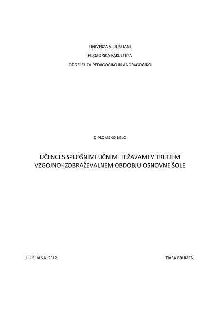 UÄŒENCI S SPLOÅ NIMI UÄŒNIMI TEÅ½AVAMI V TRETJEM VZGOJNO ...