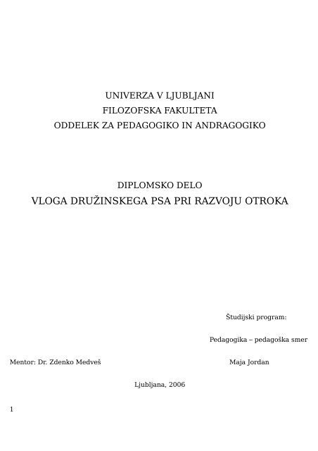 Vloga druÅ¾inskega psa pri razvoju otroka - Oddelek za pedagogiko ...