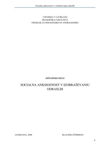 socialna anksioznost v izobraÅ¾evanju odraslih - Oddelek za ...