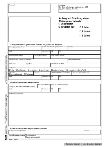 130002 Antrag auf Erteilung einer Reisegewerbekarte