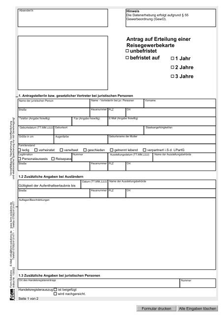 130002 Antrag auf Erteilung einer Reisegewerbekarte