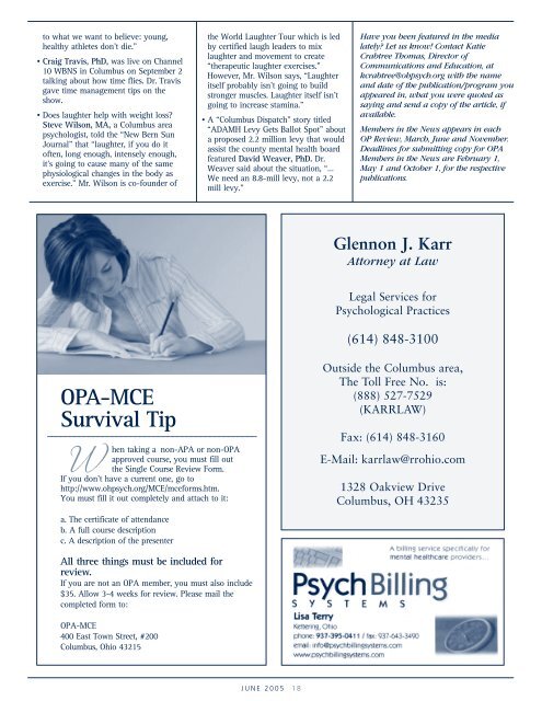 The OP Review November 2005 - Ohio Psychological Association