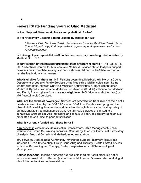 Funding Peer Support Services in Ohio