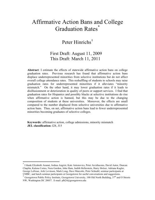 Affirmative Action Bans and College Graduation Rates