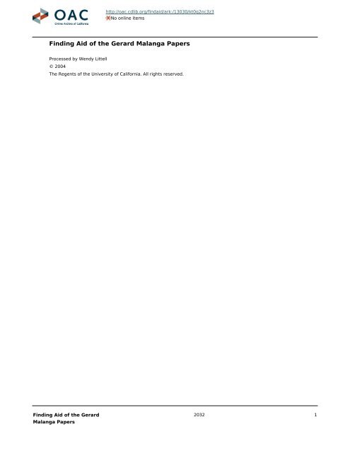 Gerard Malanga Papers Calisphere