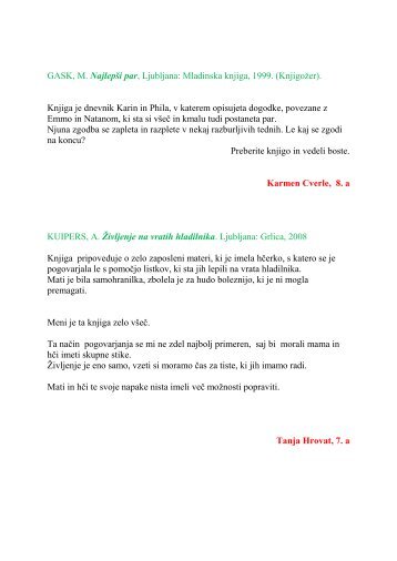 GASK, M. NajlepÅ¡i par, Ljubljana: Mladinska knjiga, 1999. (KnjigoÅ¾er).
