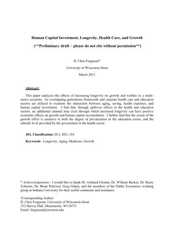 Human Capital Investment, Longevity, Health Care, and Growth ...