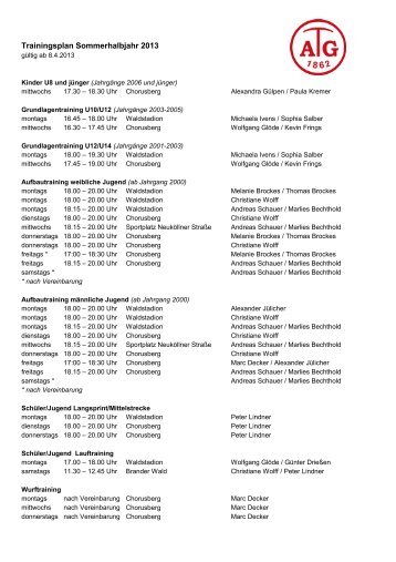 Trainingsplan Sommer 2013 als PDF - Aachener TG