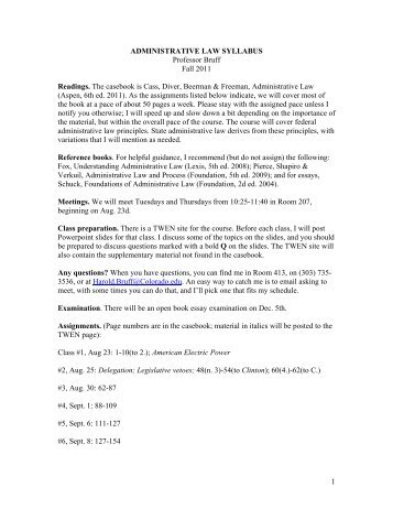 1 ADMINISTRATIVE LAW SYLLABUS Professor ... - Colorado Law