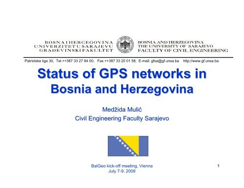 Status of GPS networks in Bosnia and Herzegovina - BALGEOS