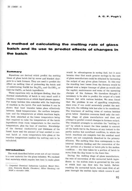 A method of calculating the melting rate at glass batch and its ... - Glafo