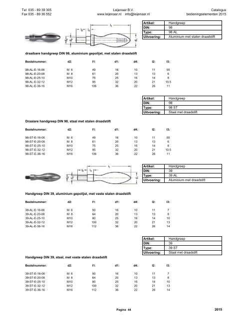 Catalogus van Bedieningselementen / normdelen 2015