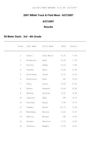 2007 Track Meet Results 6-27-2007