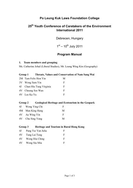 Program Manual - Po Leung Kuk Laws Foundation College
