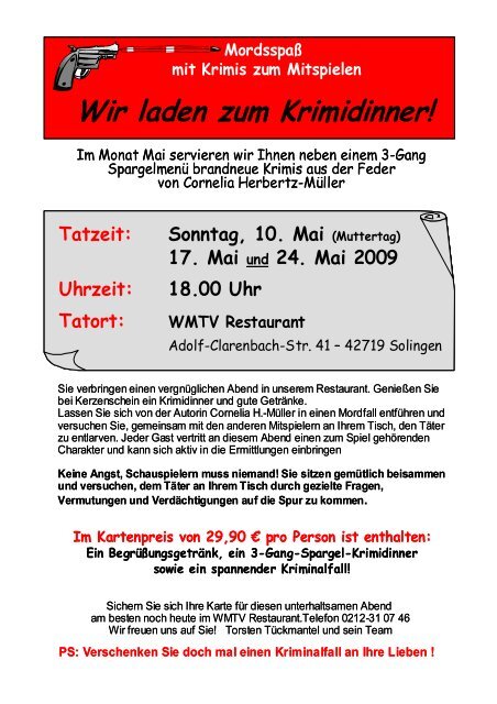 Sonntag, 10. Mai (Muttertag) 17. Mai und 24. Mai ... - WMTV - Solingen