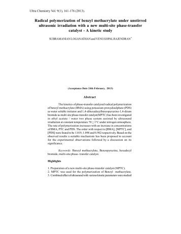 Radical polymerization of benzyl methacrylate ... - Ultrascientist.org