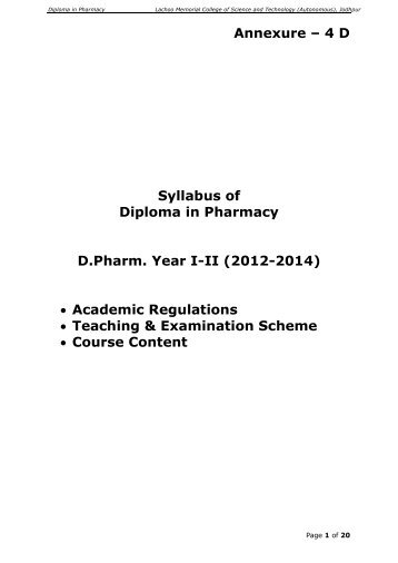 Annexure â 4 D Syllabus of Diploma in Pharmacy D.Pharm. Year I-II ...