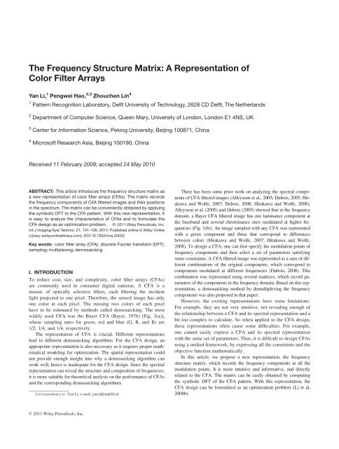 The frequency structure matrix: A representation of color filter arrays