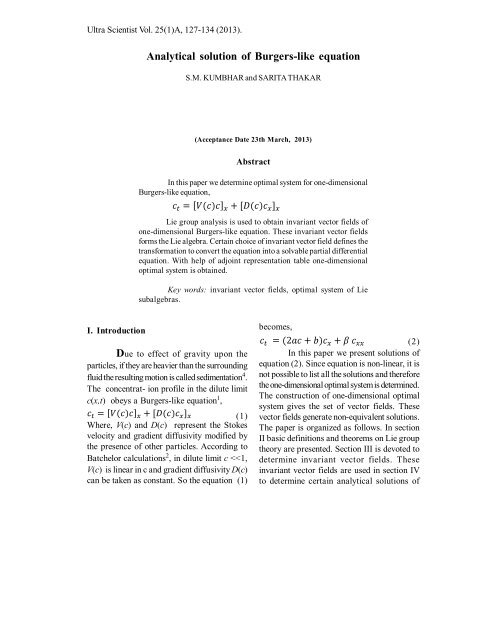 Analytical solution of Burgers-like equation - Ultrascientist.org