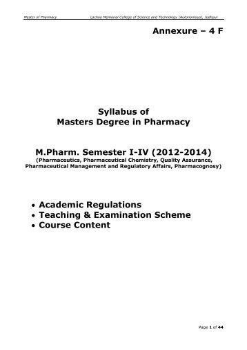 Annexure â 4 F Syllabus of Masters Degree in Pharmacy M.Pharm ...