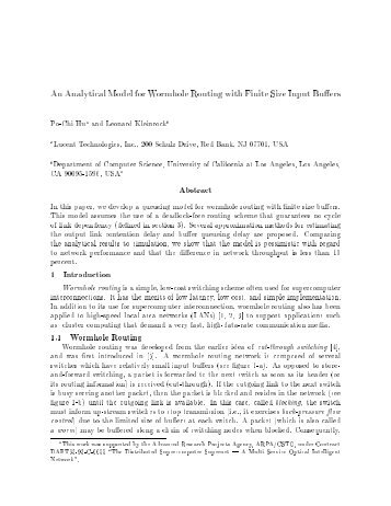 An Analytical Model for Wormhole Routing with Finite Size Input Bu ers